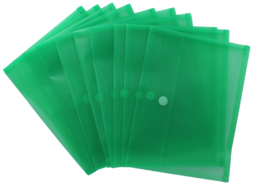 Dokumententaschen A4 quer mit umlaufender Dehnfalte u. Klettverschluss, transparent grün, mit 30 mm Füllhöhe, aus PP - 10 Stück